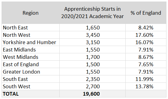 Apprenticeship starts 2020-2021